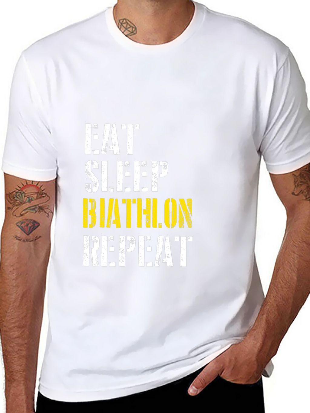 Eat Sleep Biathlon Repeat Black Graphic Tee
