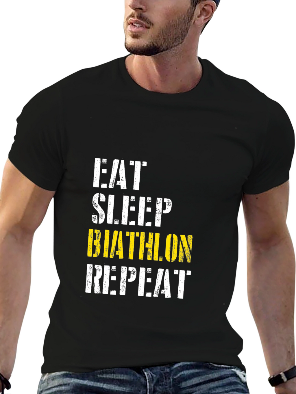 Eat Sleep Biathlon Repeat Black Graphic Tee