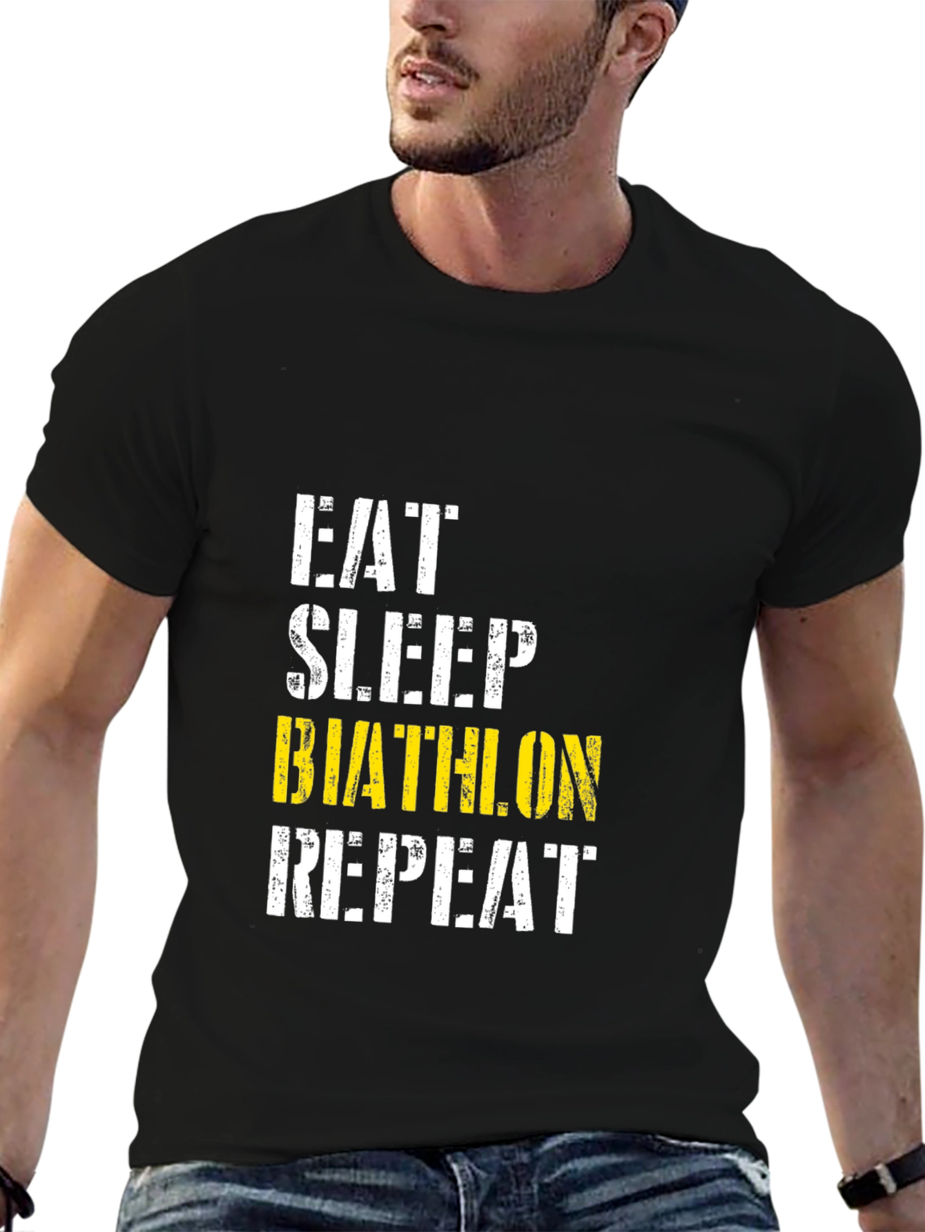 Eat Sleep Biathlon Repeat Black Graphic Tee