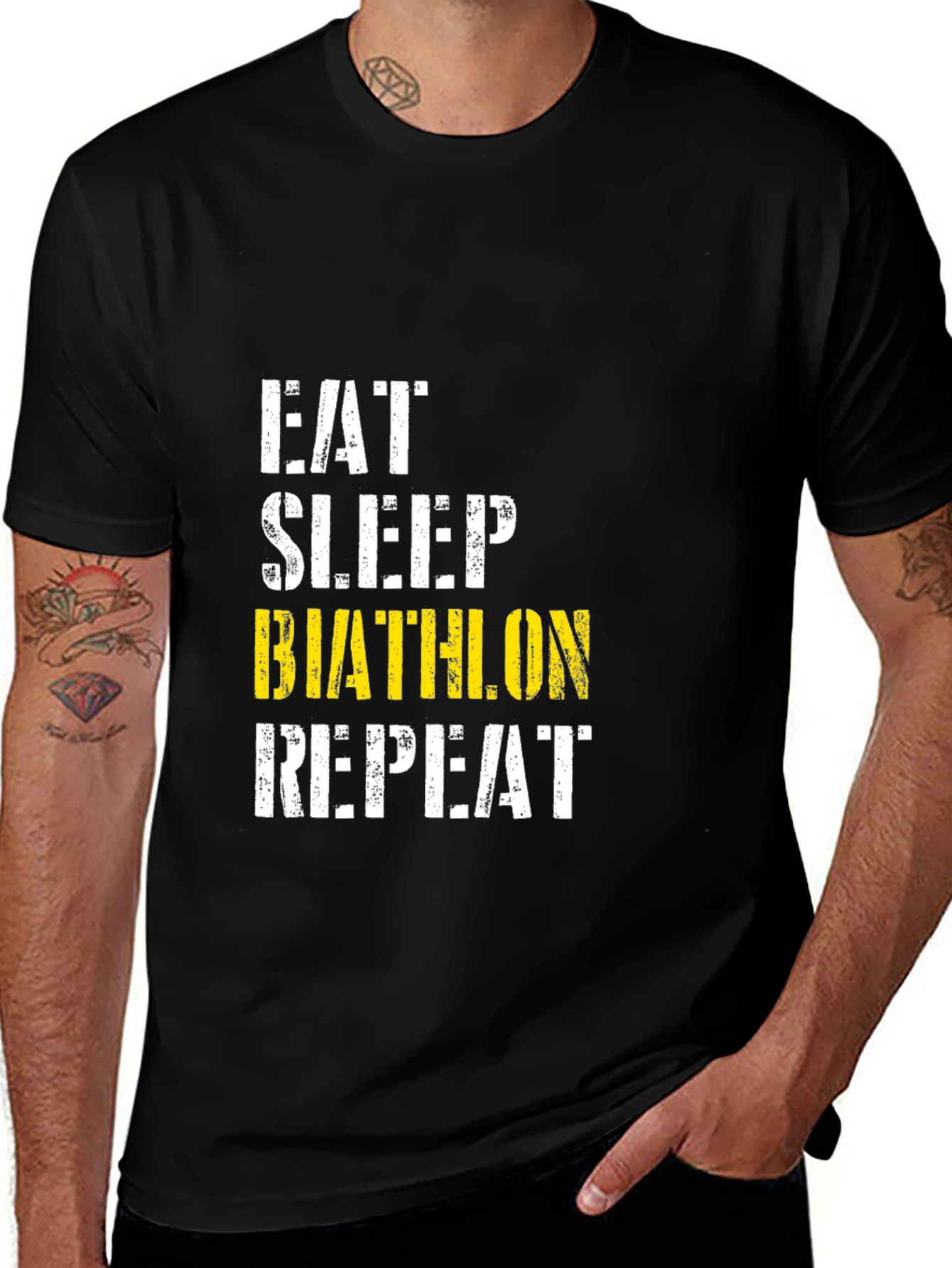 Eat Sleep Biathlon Repeat Black Graphic Tee