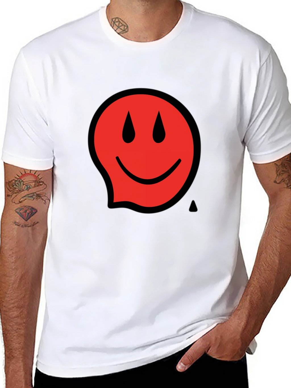 Red Smiley Face Black T-Shirt