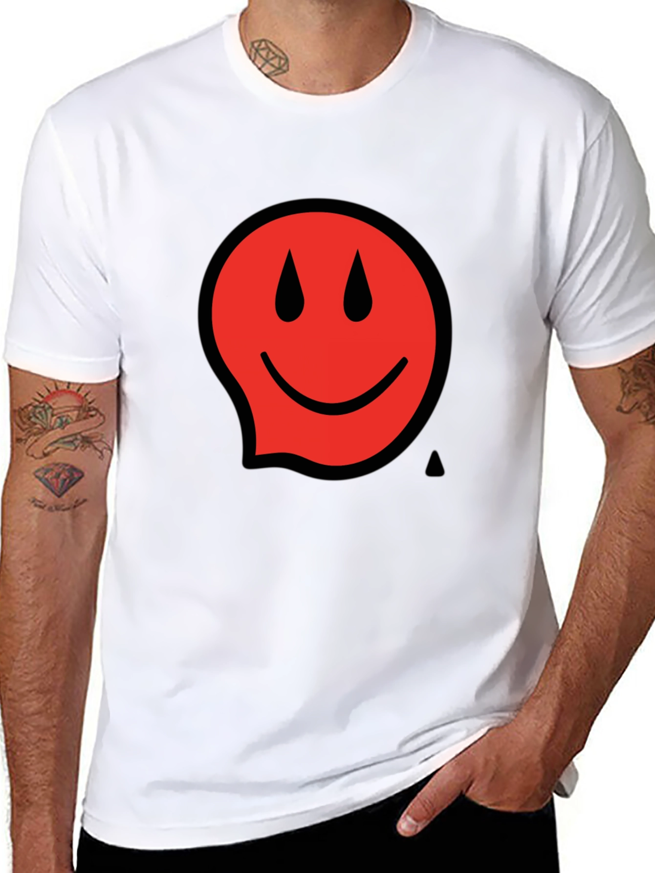 Red Smiley Face Black T-Shirt