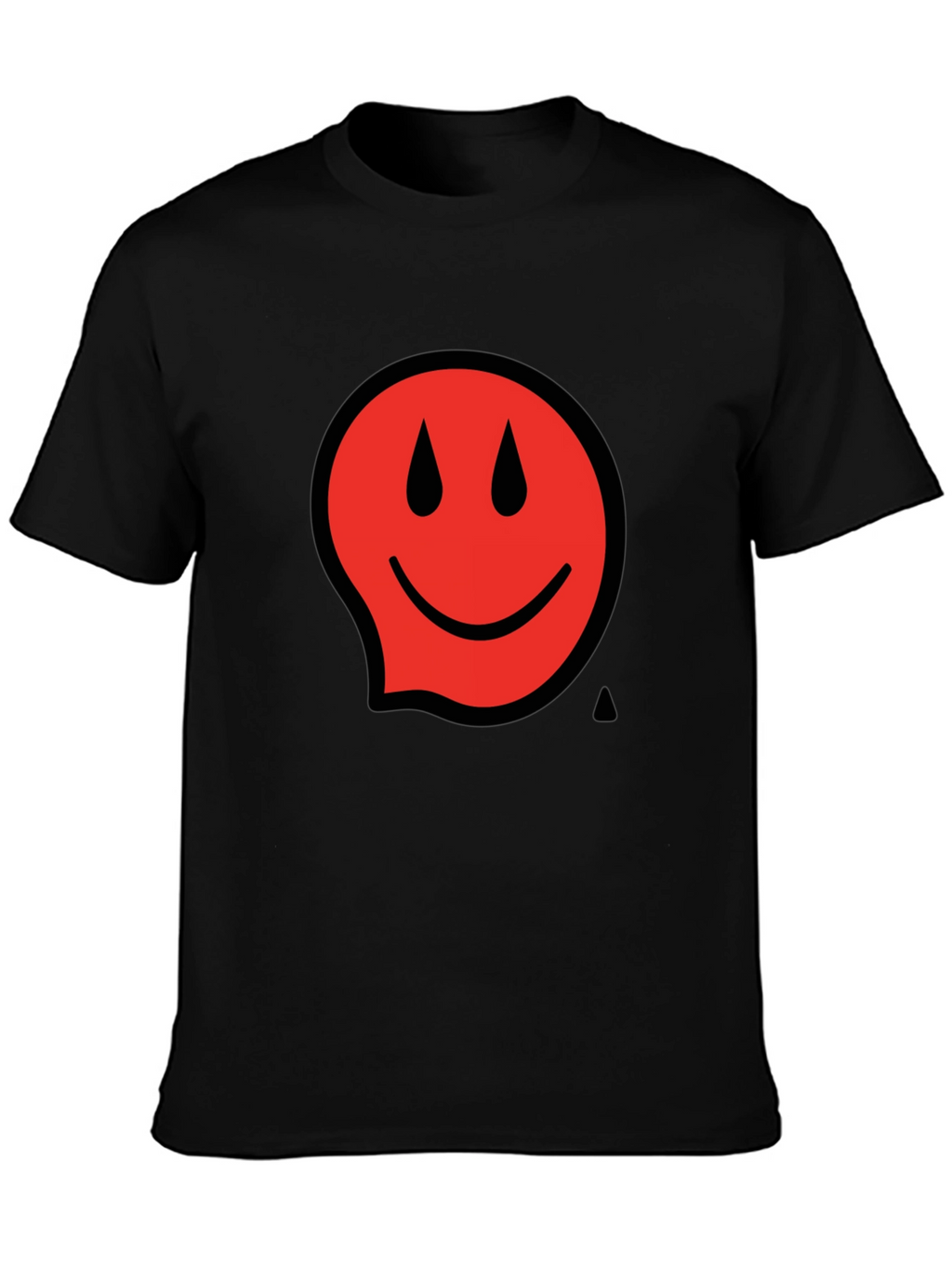 Red Smiley Face Black T-Shirt