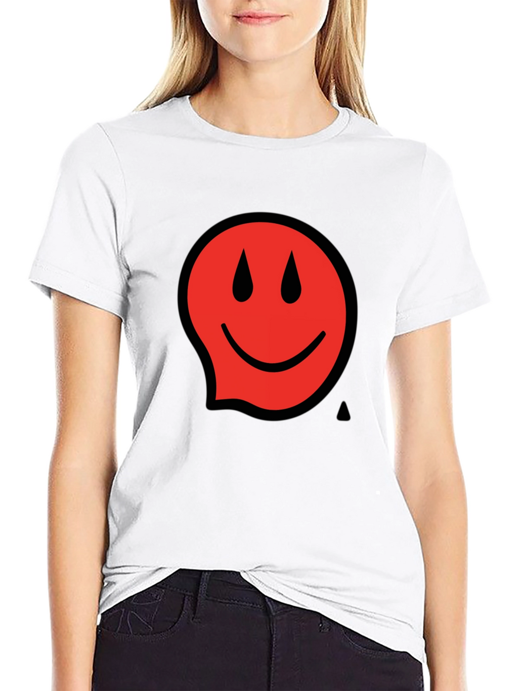 Red Smiley Face Black T-Shirt
