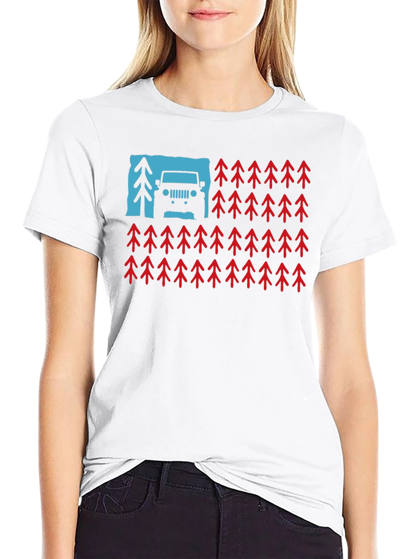 American Flag Jeep & Trees Graphic Tee