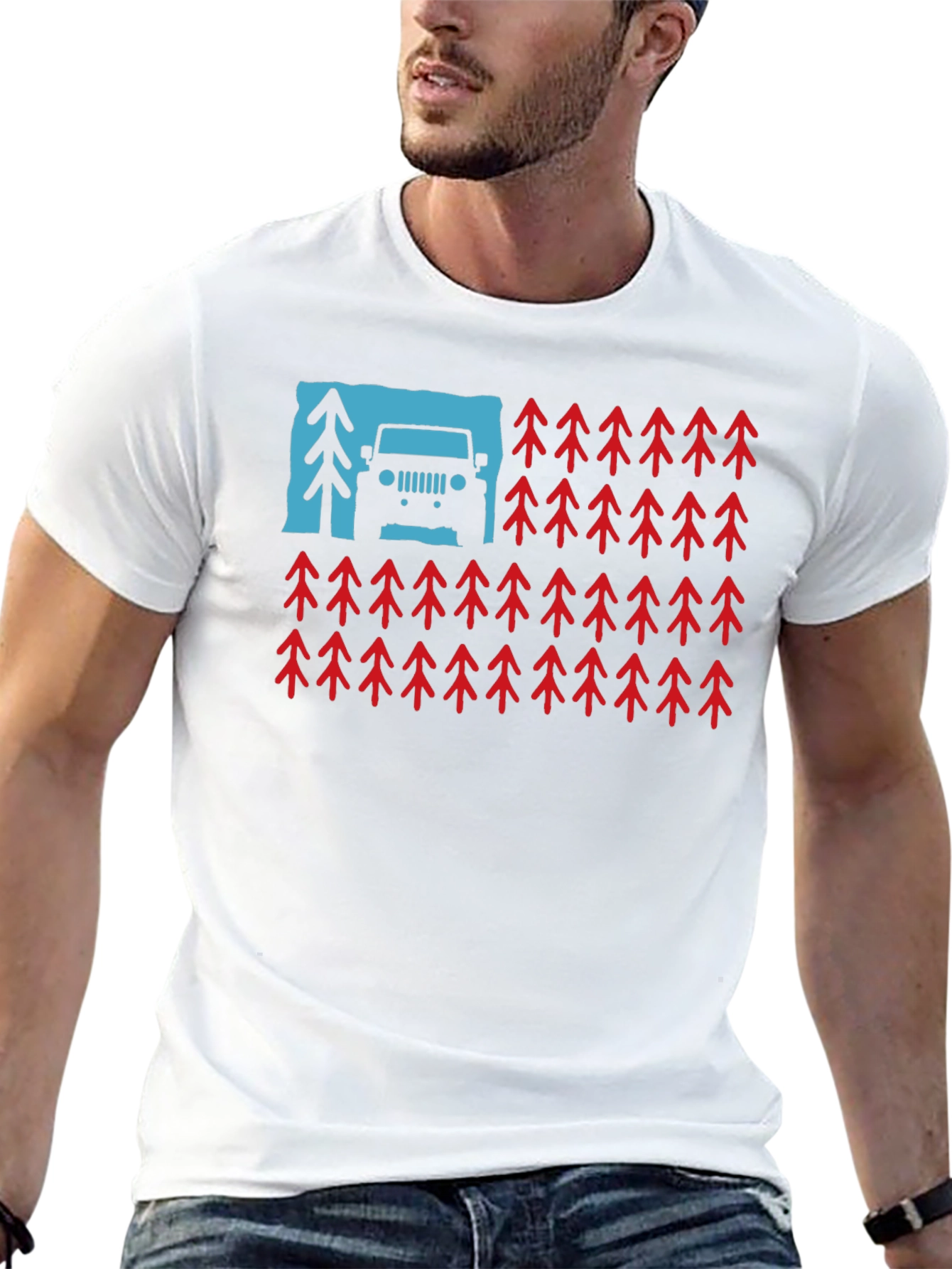 American Flag Jeep & Trees Graphic Tee