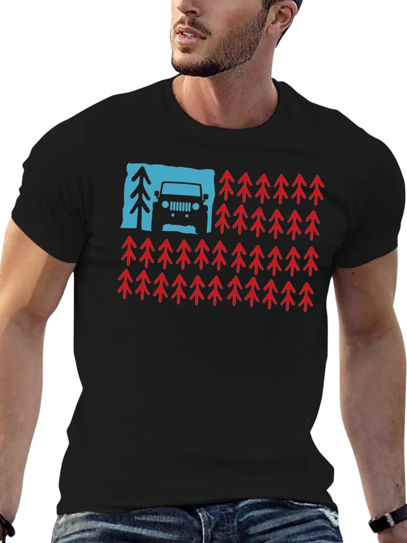 American Flag Jeep & Trees Graphic Tee
