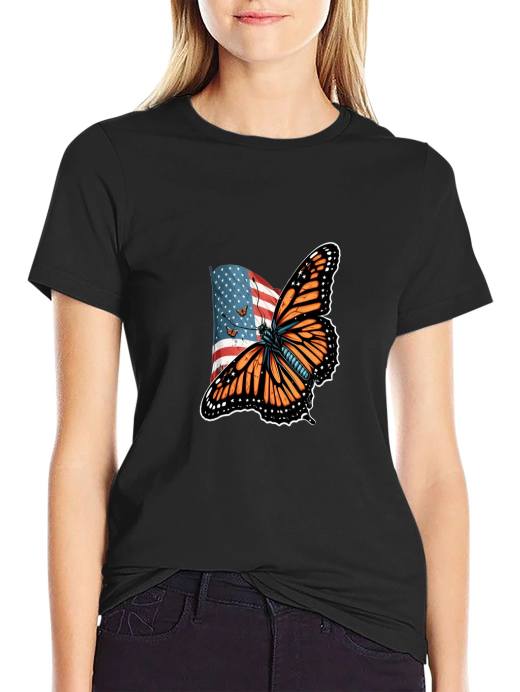 American Flag Butterfly Graphic T-Shirt