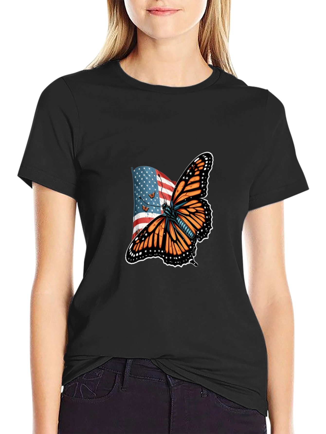 American Flag Butterfly Graphic T-Shirt