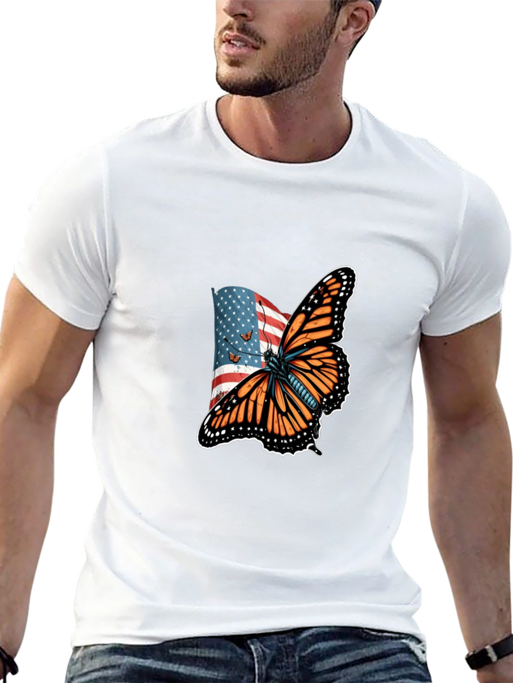 American Flag Butterfly Graphic T-Shirt