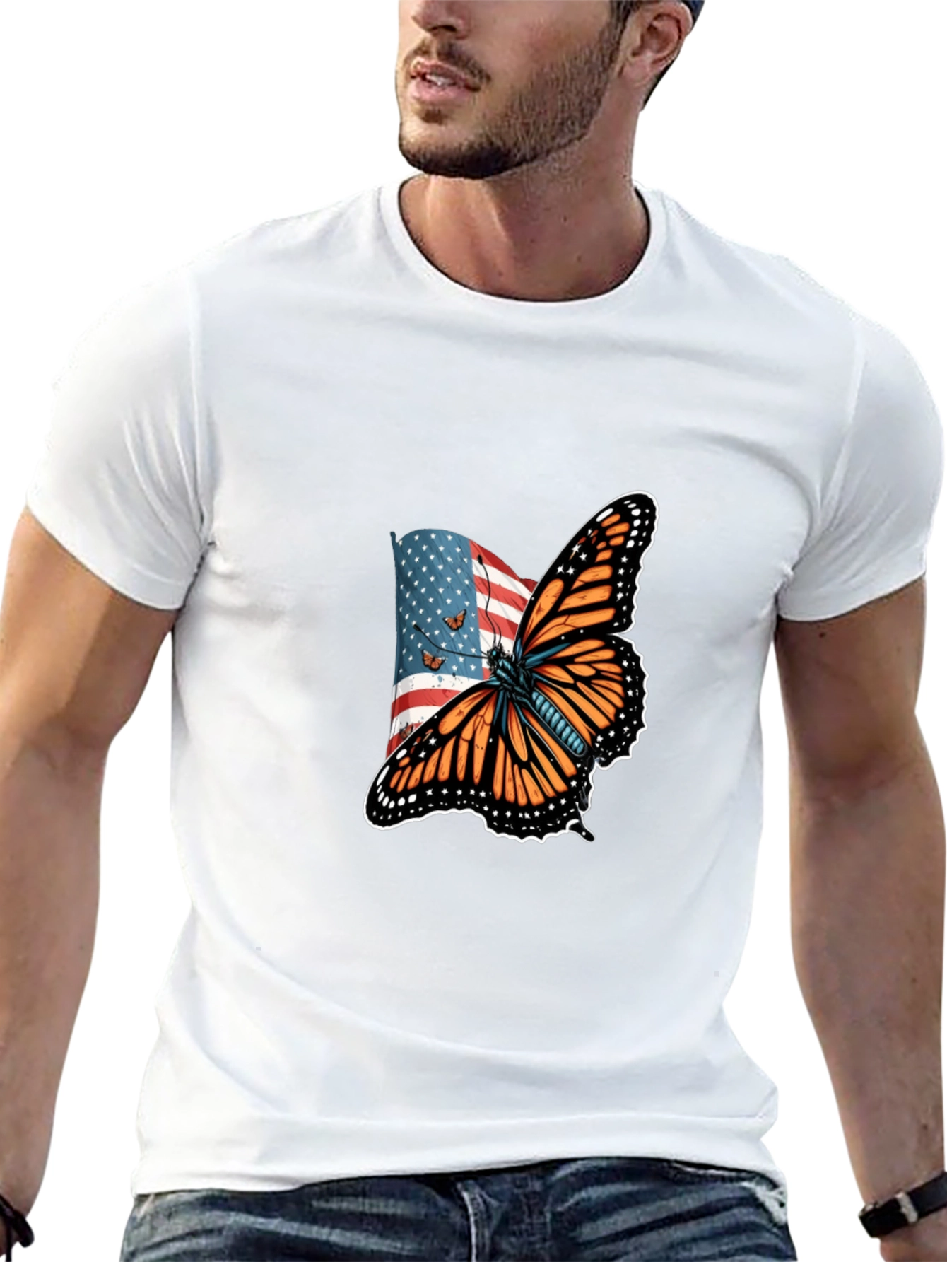 American Flag Butterfly Graphic T-Shirt