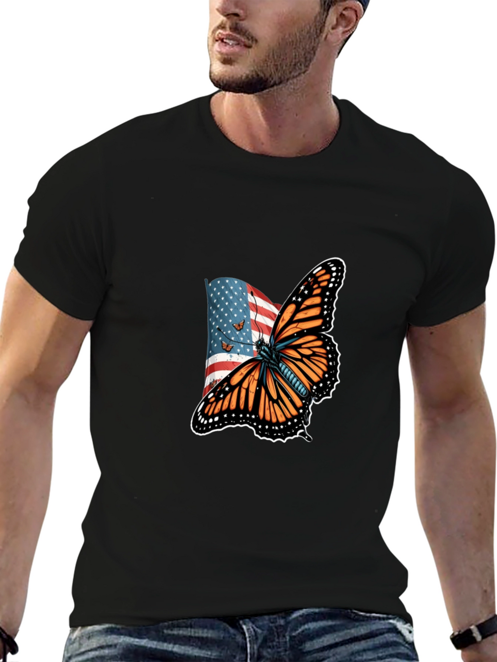 American Flag Butterfly Graphic T-Shirt