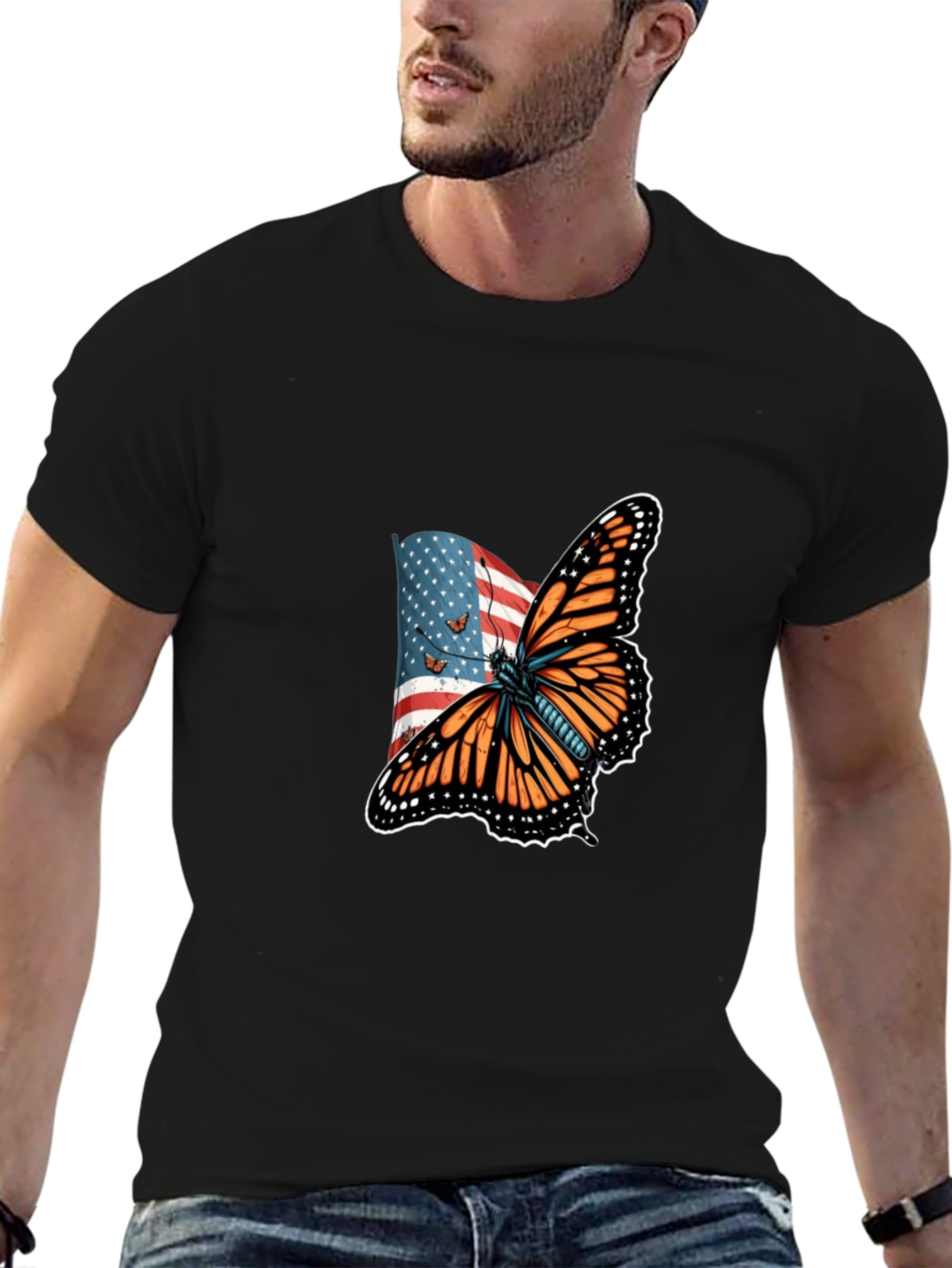 American Flag Butterfly Graphic T-Shirt