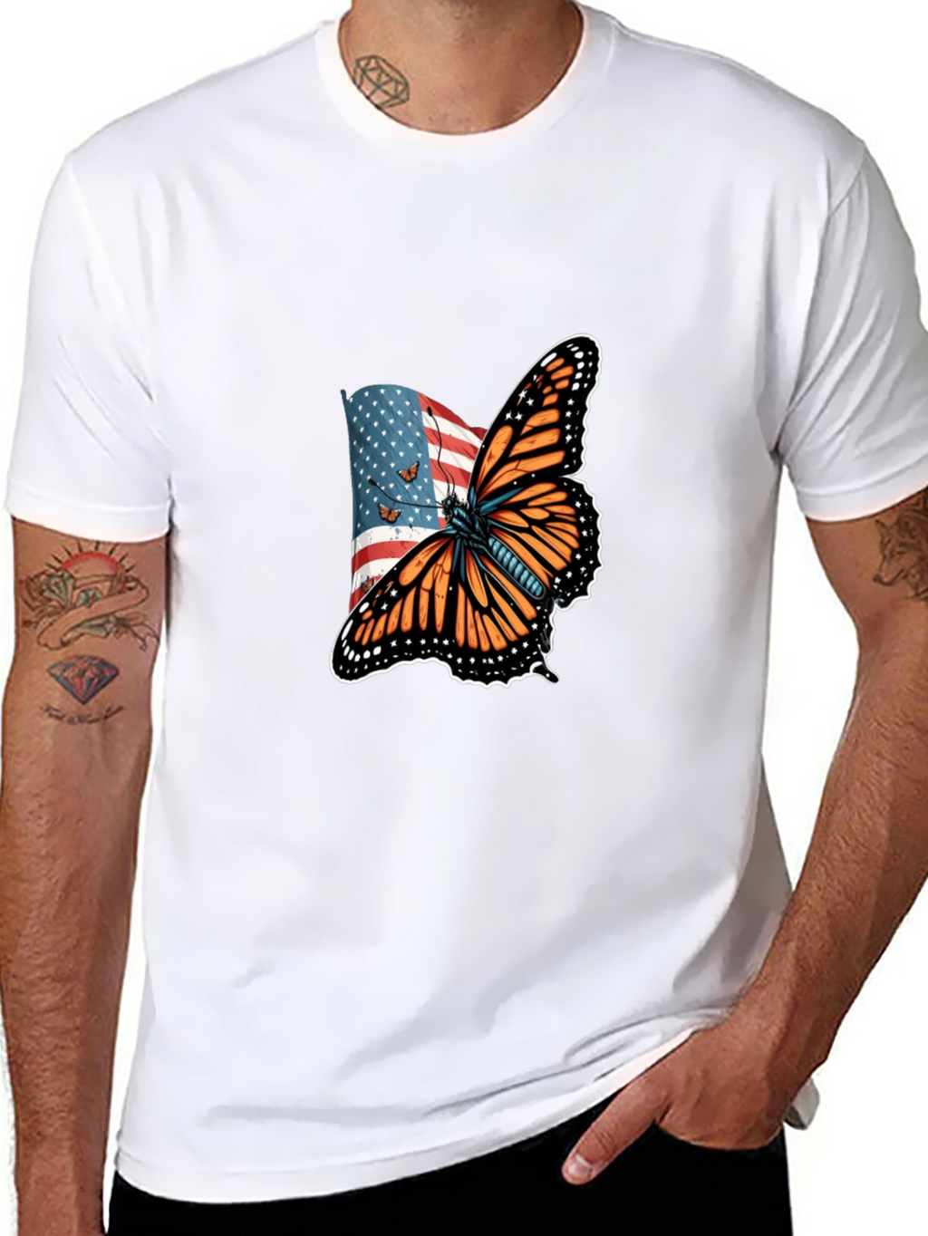 American Flag Butterfly Graphic T-Shirt