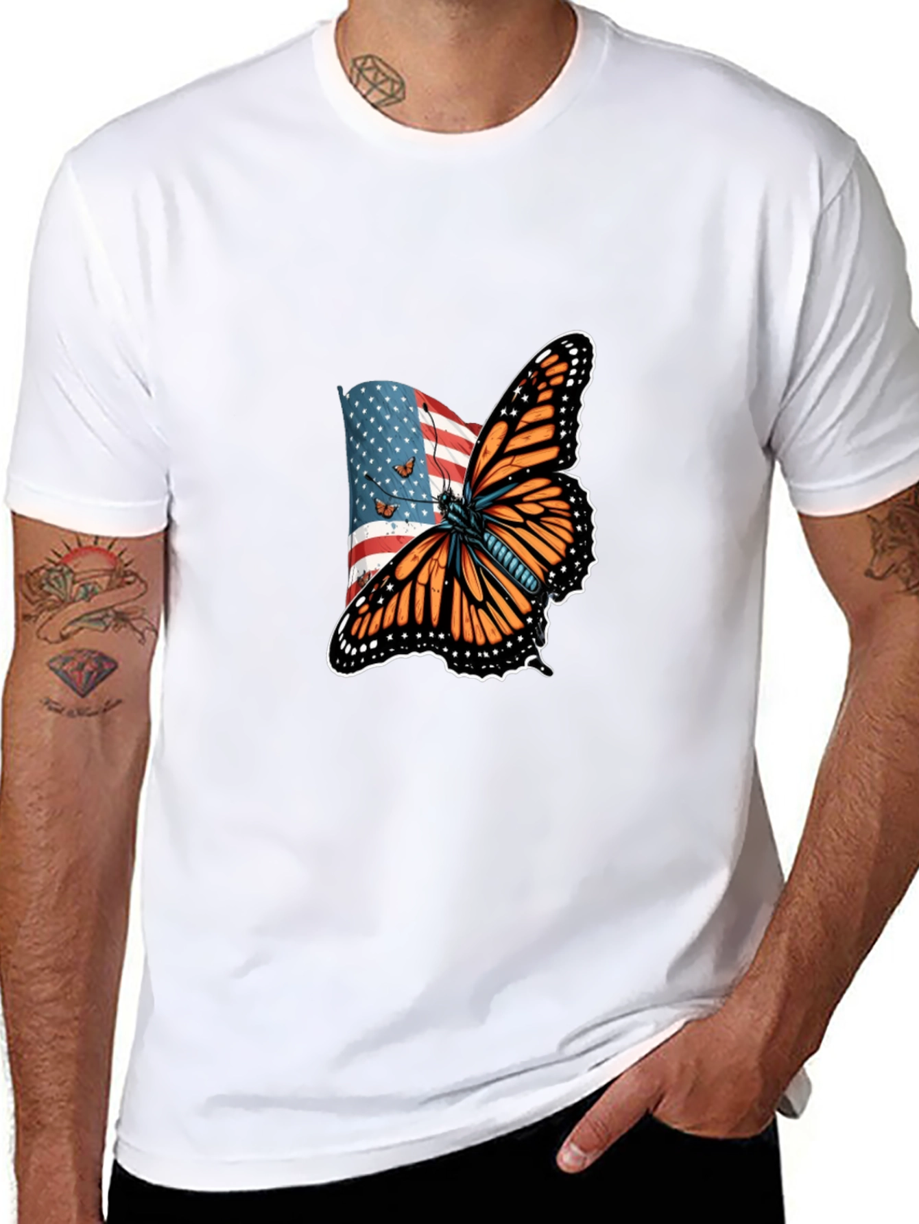American Flag Butterfly Graphic T-Shirt