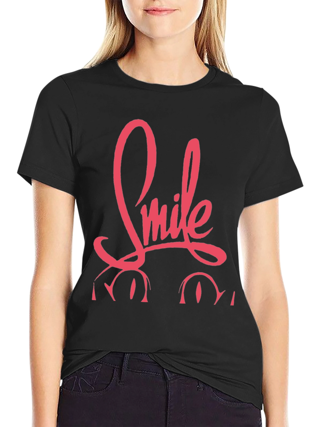 Smile Graphic Print Black Tee