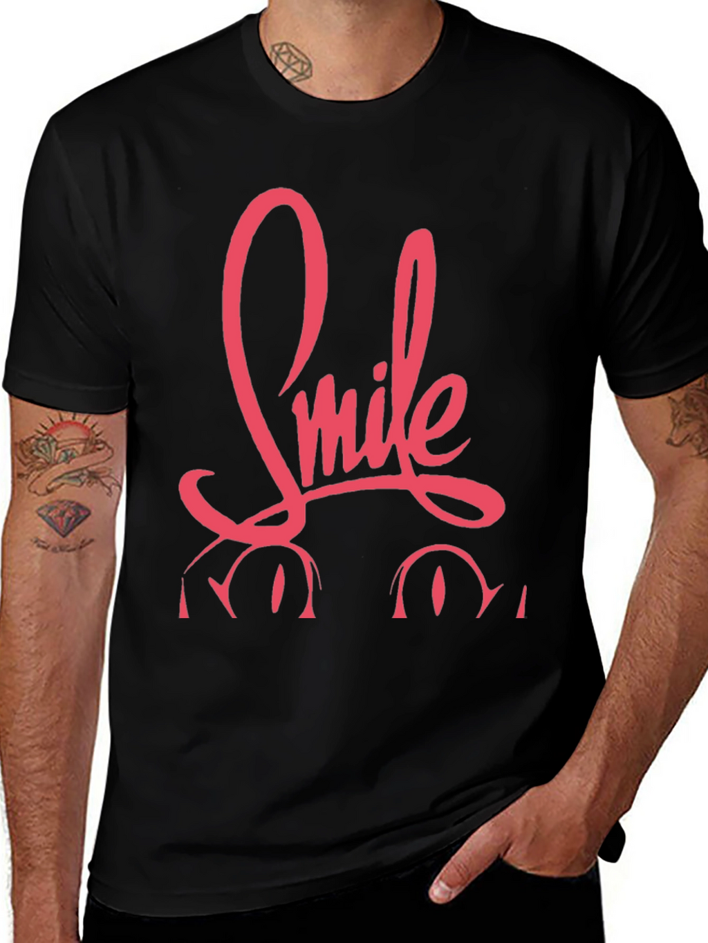 Smile Graphic Print Black Tee