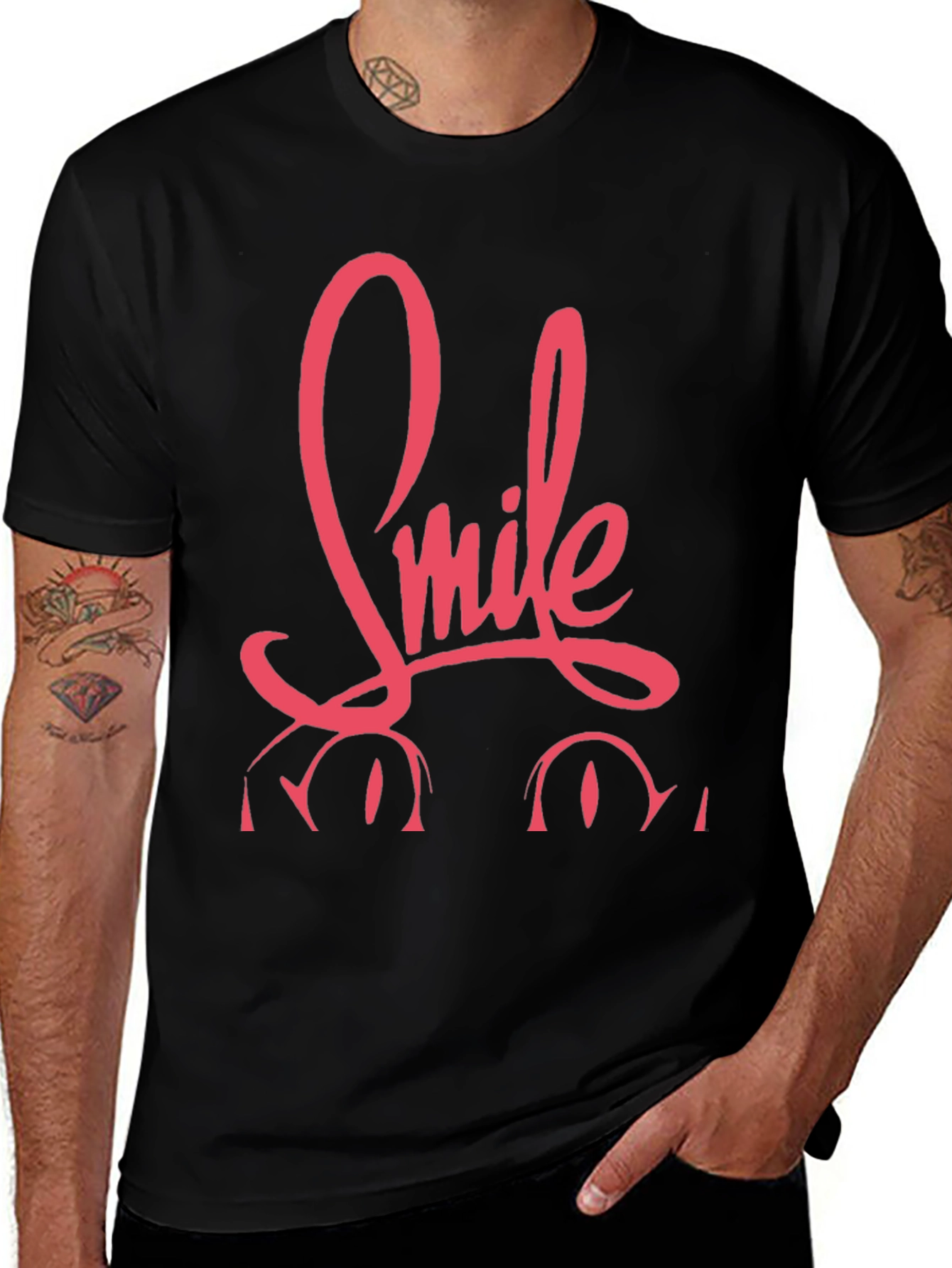 Smile Graphic Print Black Tee