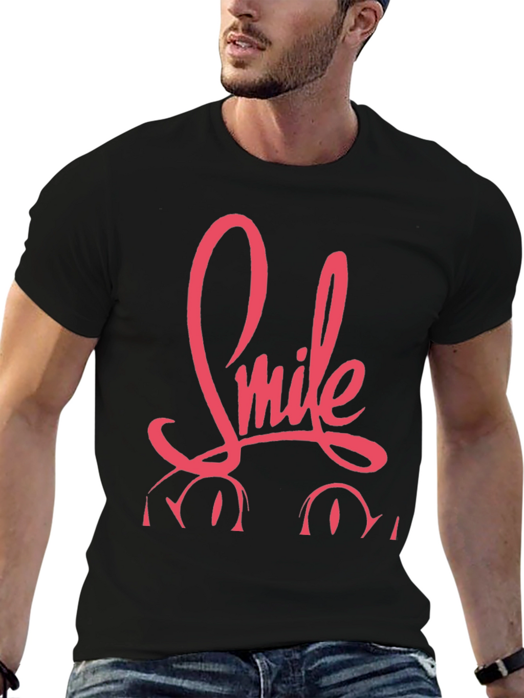 Smile Graphic Print Black Tee