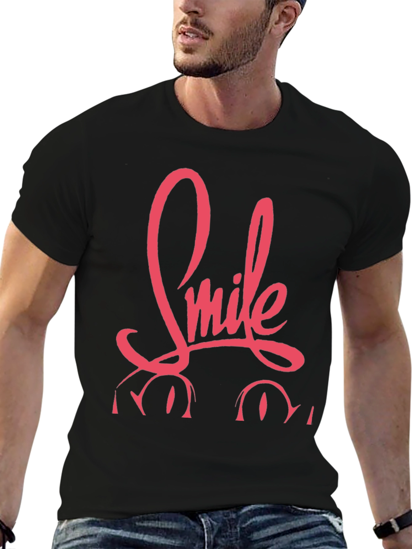 Smile Graphic Print Black Tee
