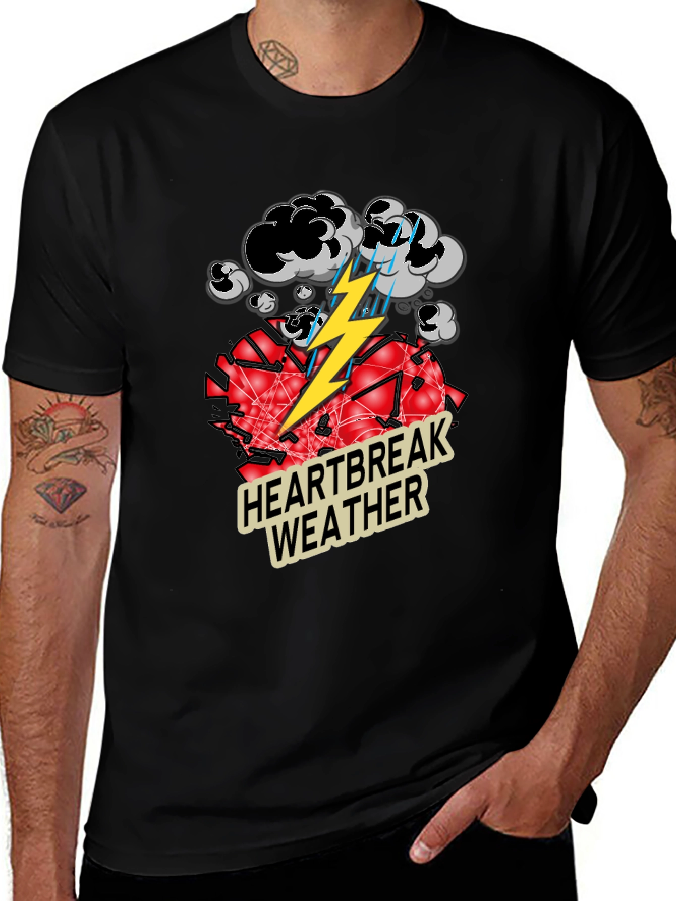 Heartbreak Weather Graphic Tee - Black Cotton T-Shirt