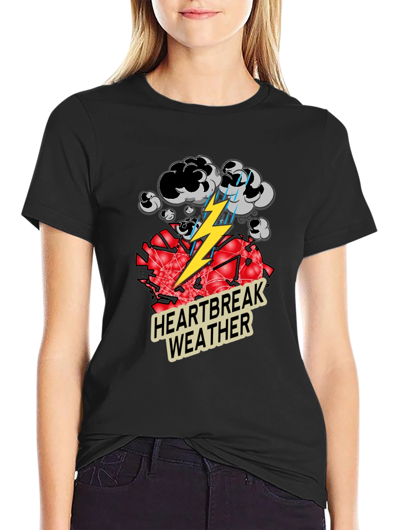 Heartbreak Weather Graphic Tee - Black Cotton T-Shirt