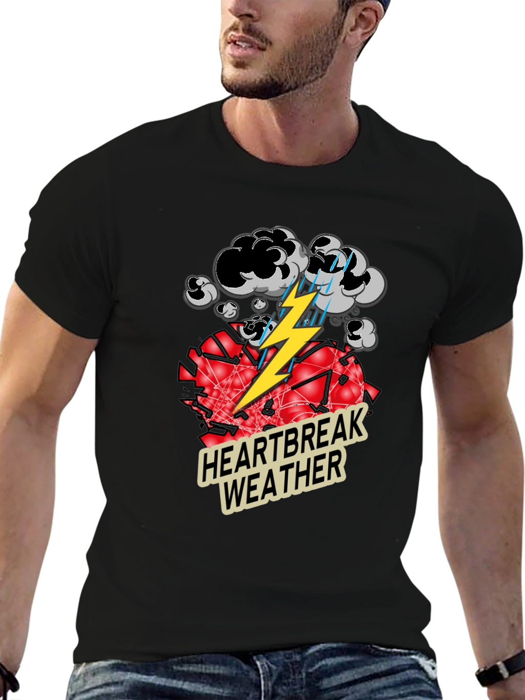 Heartbreak Weather Graphic Tee - Black Cotton T-Shirt