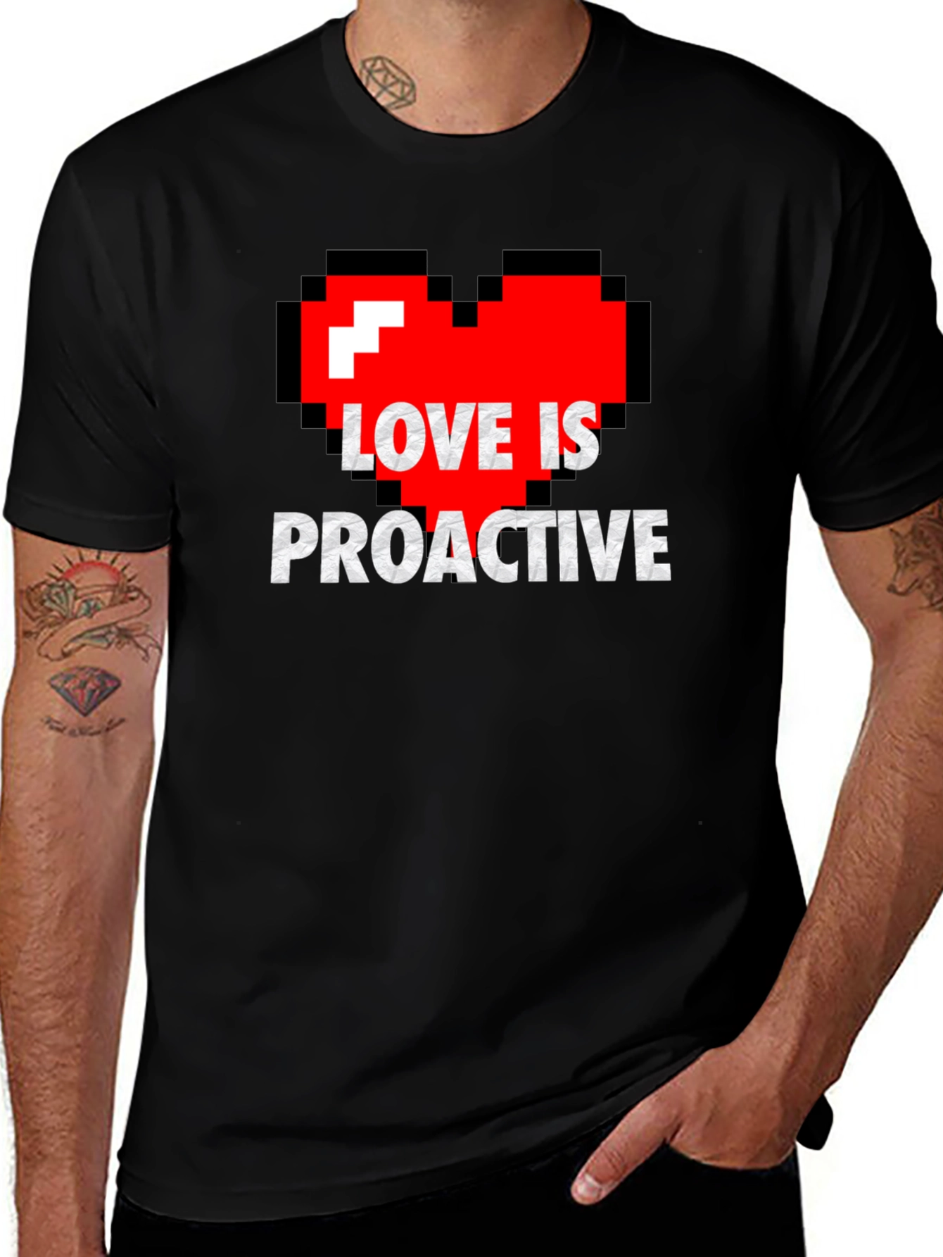 Love is Proactive - Pixel Heart Graphic Tee
