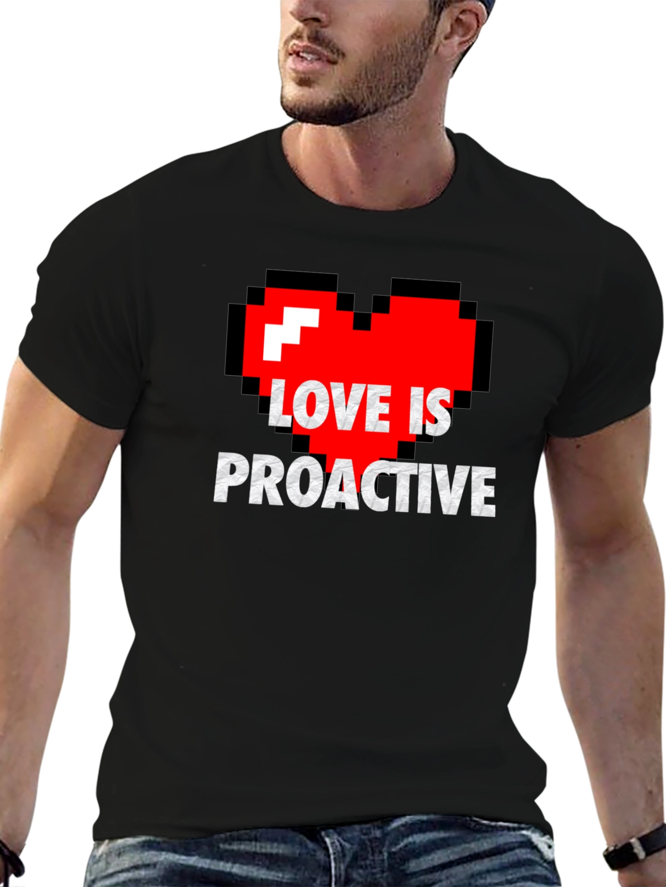 Love is Proactive - Pixel Heart Graphic Tee