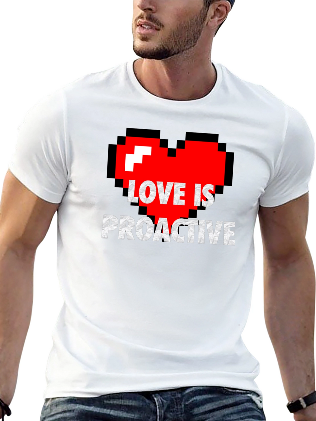 Love is Proactive - Pixel Heart Graphic Tee
