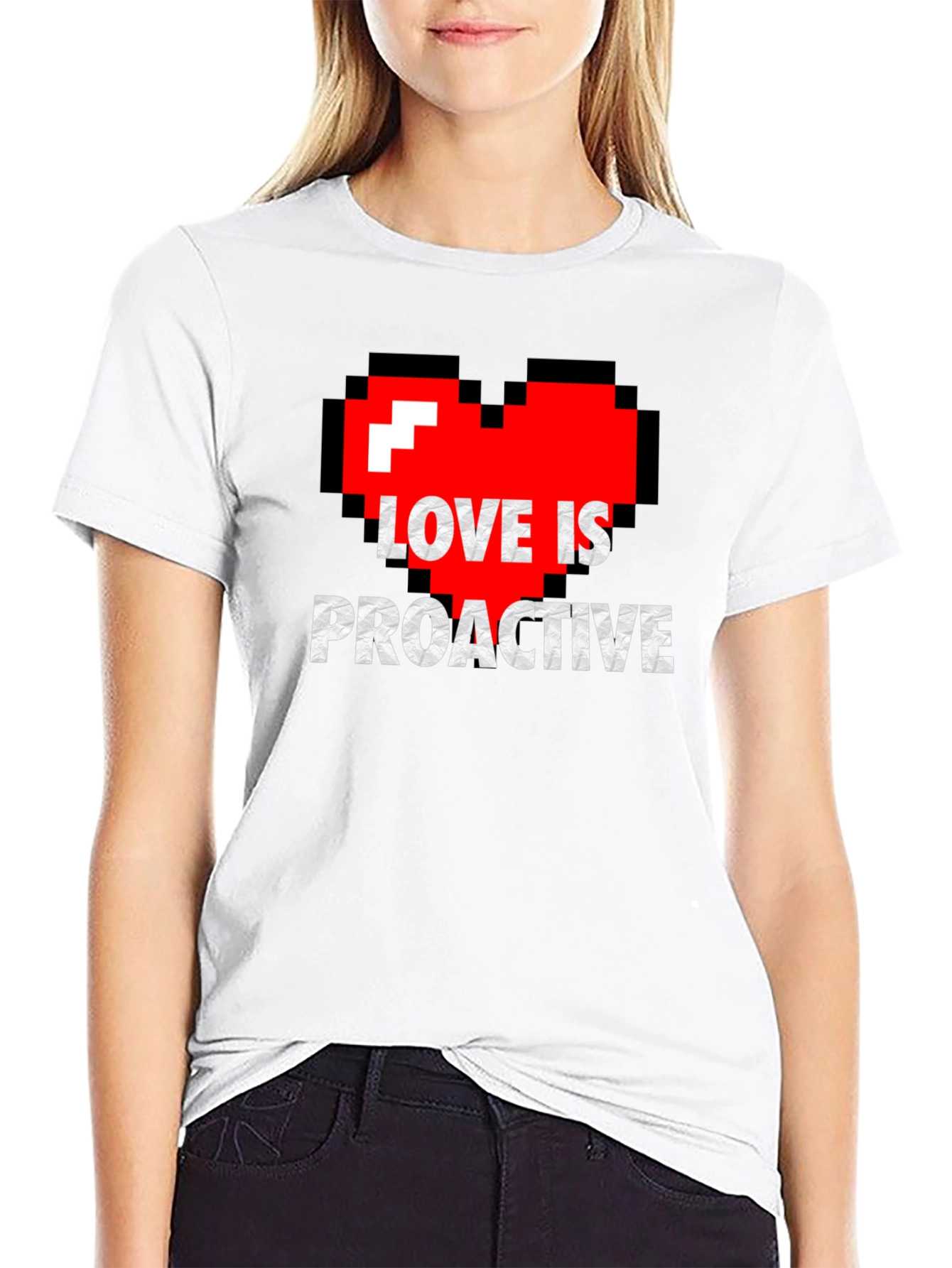 Love is Proactive - Pixel Heart Graphic Tee