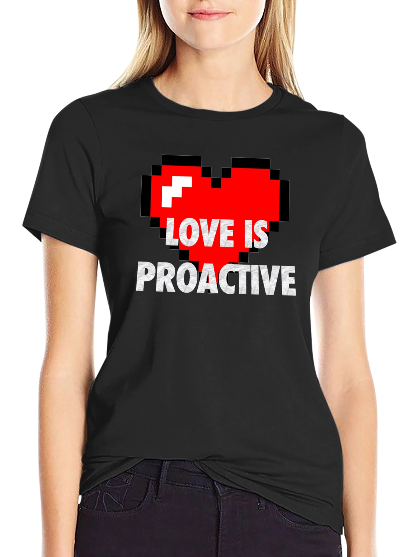 Love is Proactive - Pixel Heart Graphic Tee
