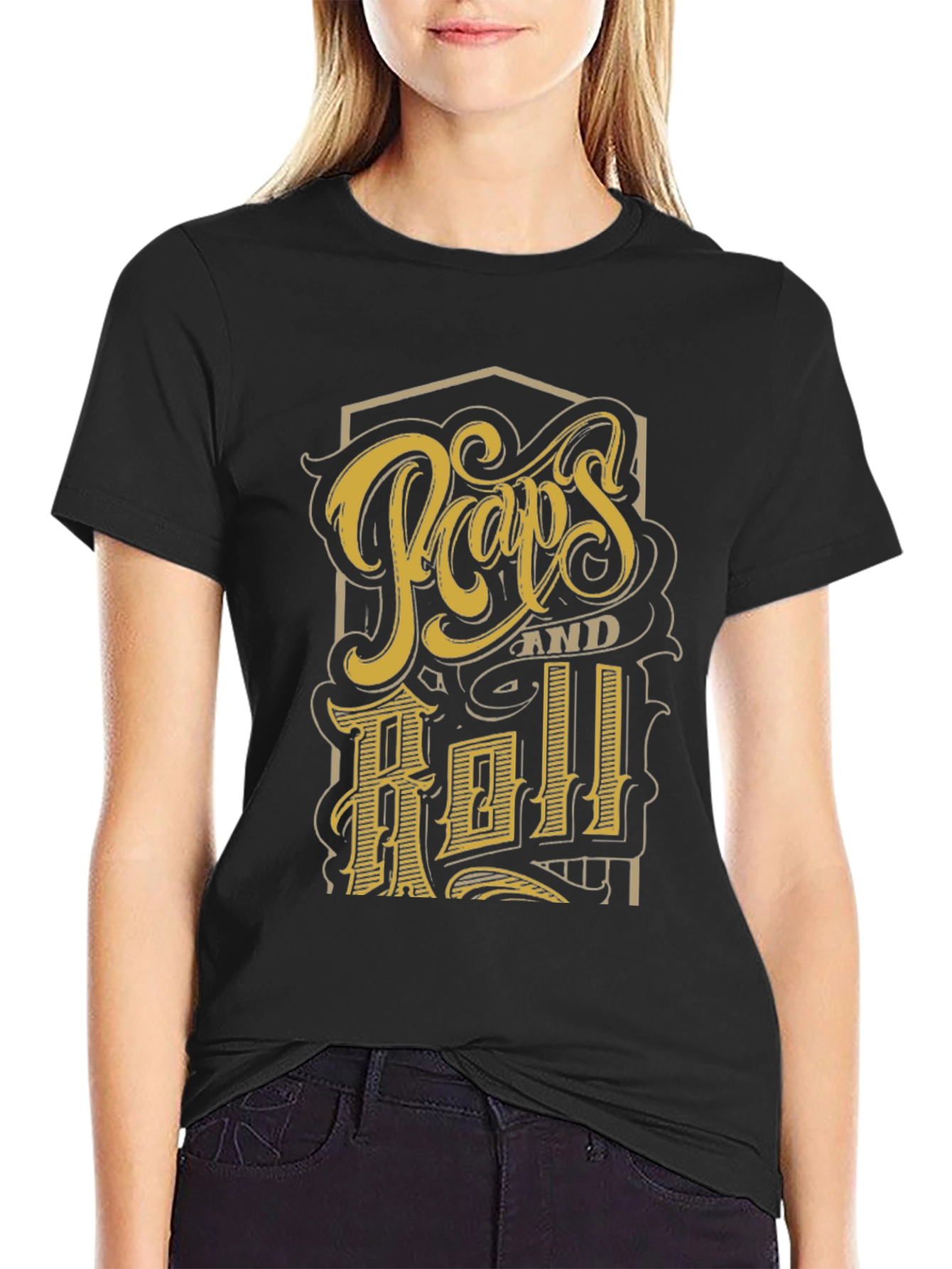 Retro Pops and Roll Graphic Print Black T-Shirt