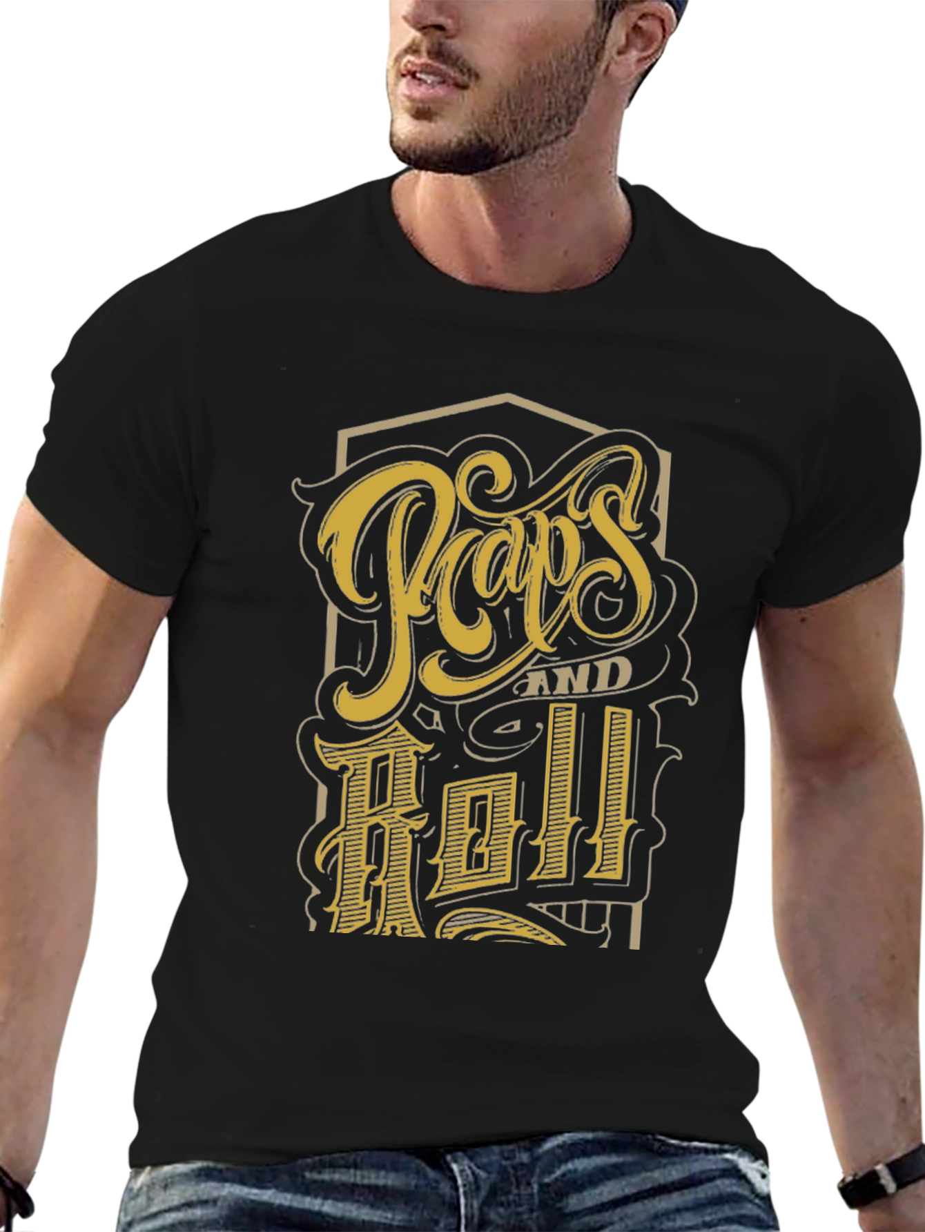 Retro Pops and Roll Graphic Print Black T-Shirt