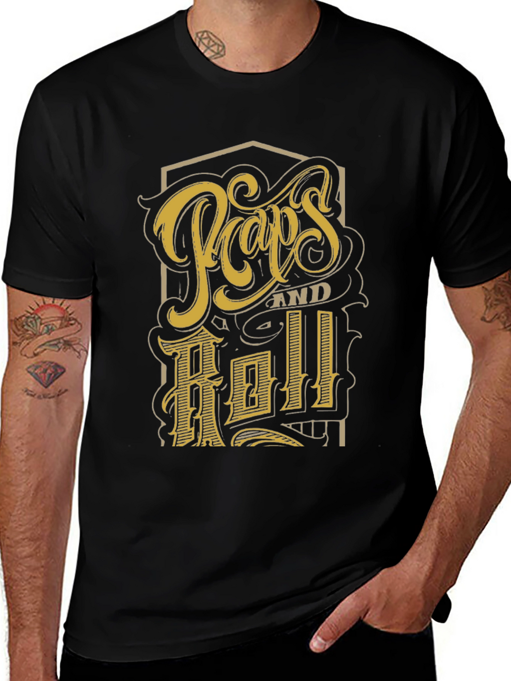 Retro Pops and Roll Graphic Print Black T-Shirt