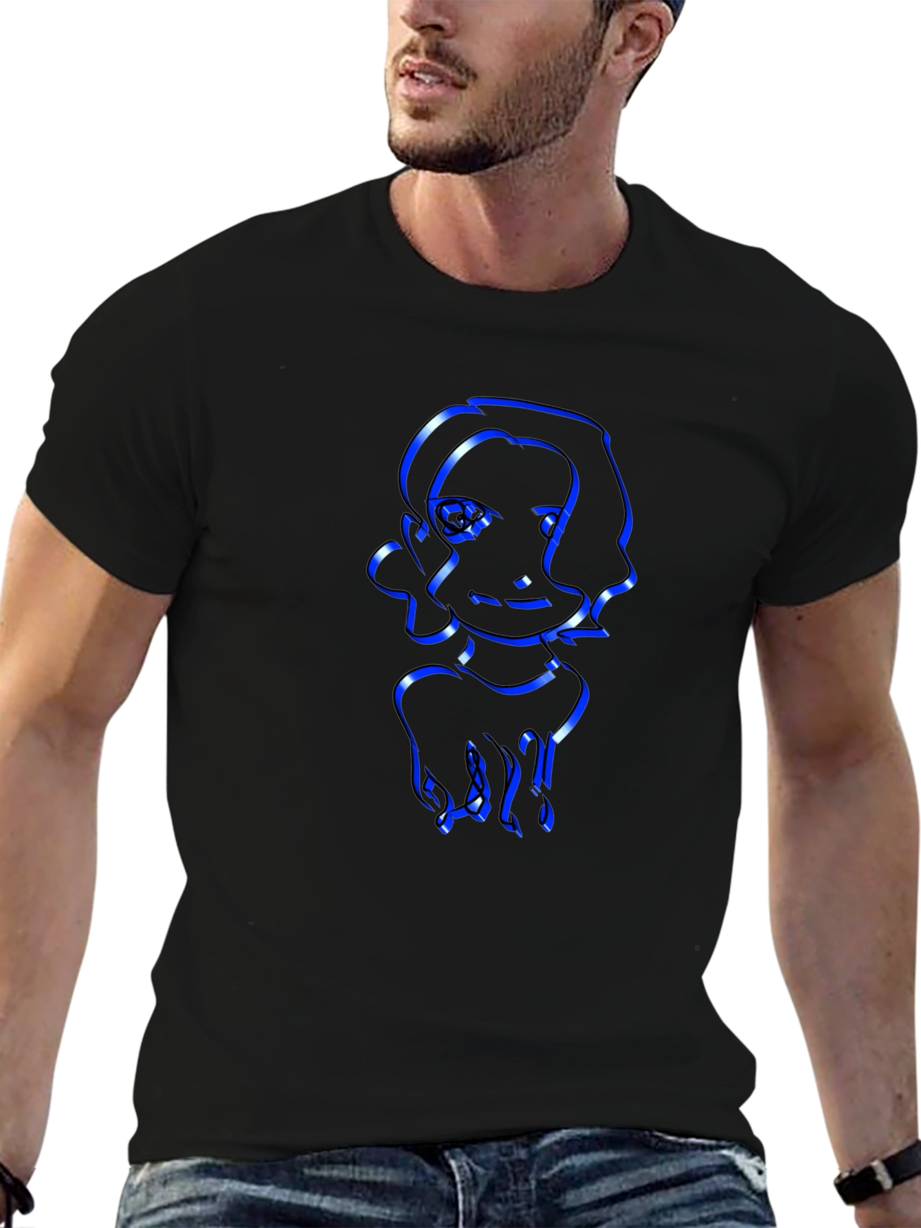 Cool Graphic Tee - Modern Blue Outline Design