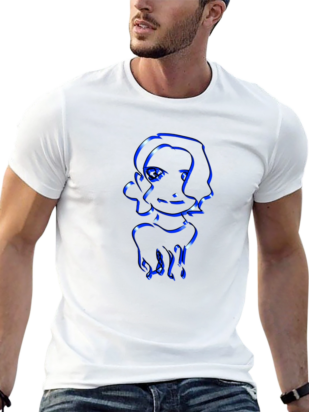 Cool Graphic Tee - Modern Blue Outline Design
