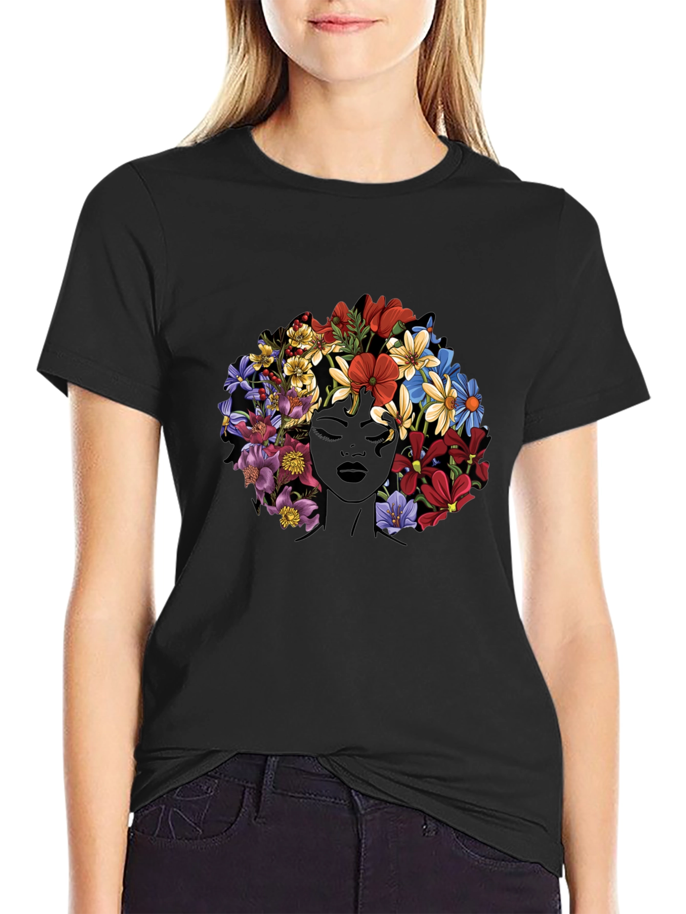 Floral Afro Womens Graphic Tee
