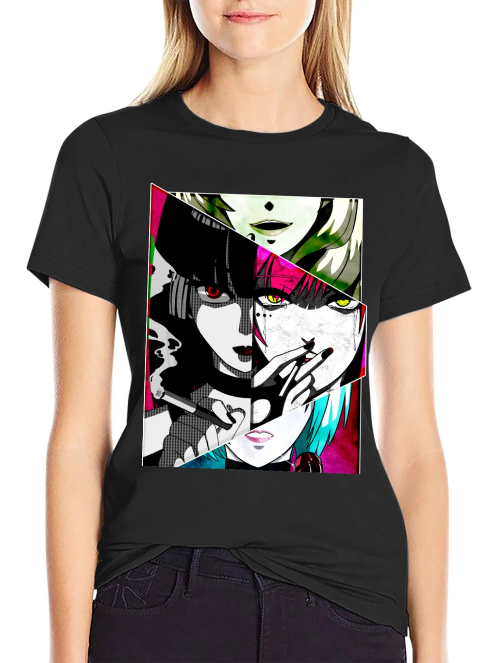 Anime Girl Graphic Tee - Black
