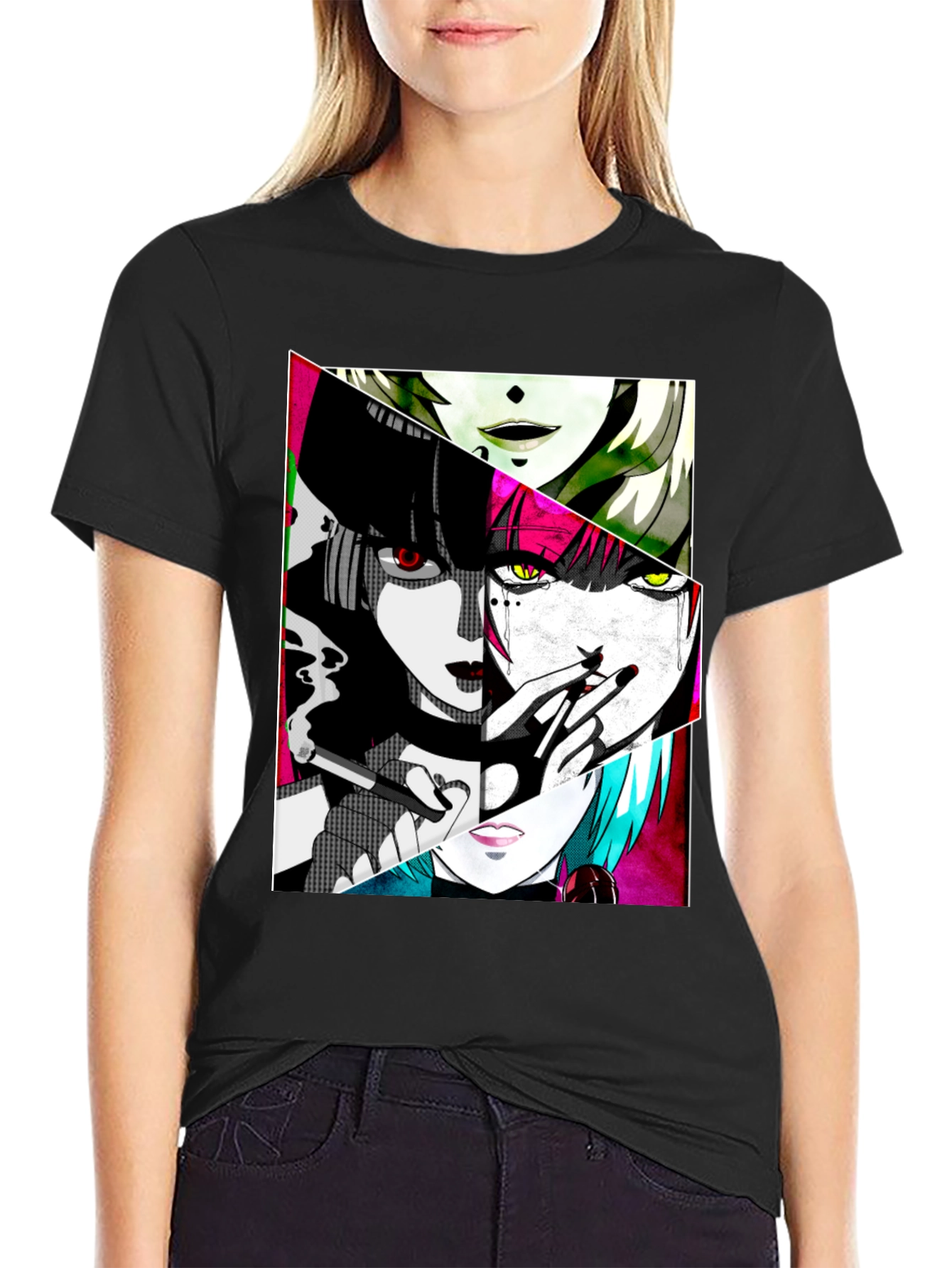 Anime Girl Graphic Tee - Black