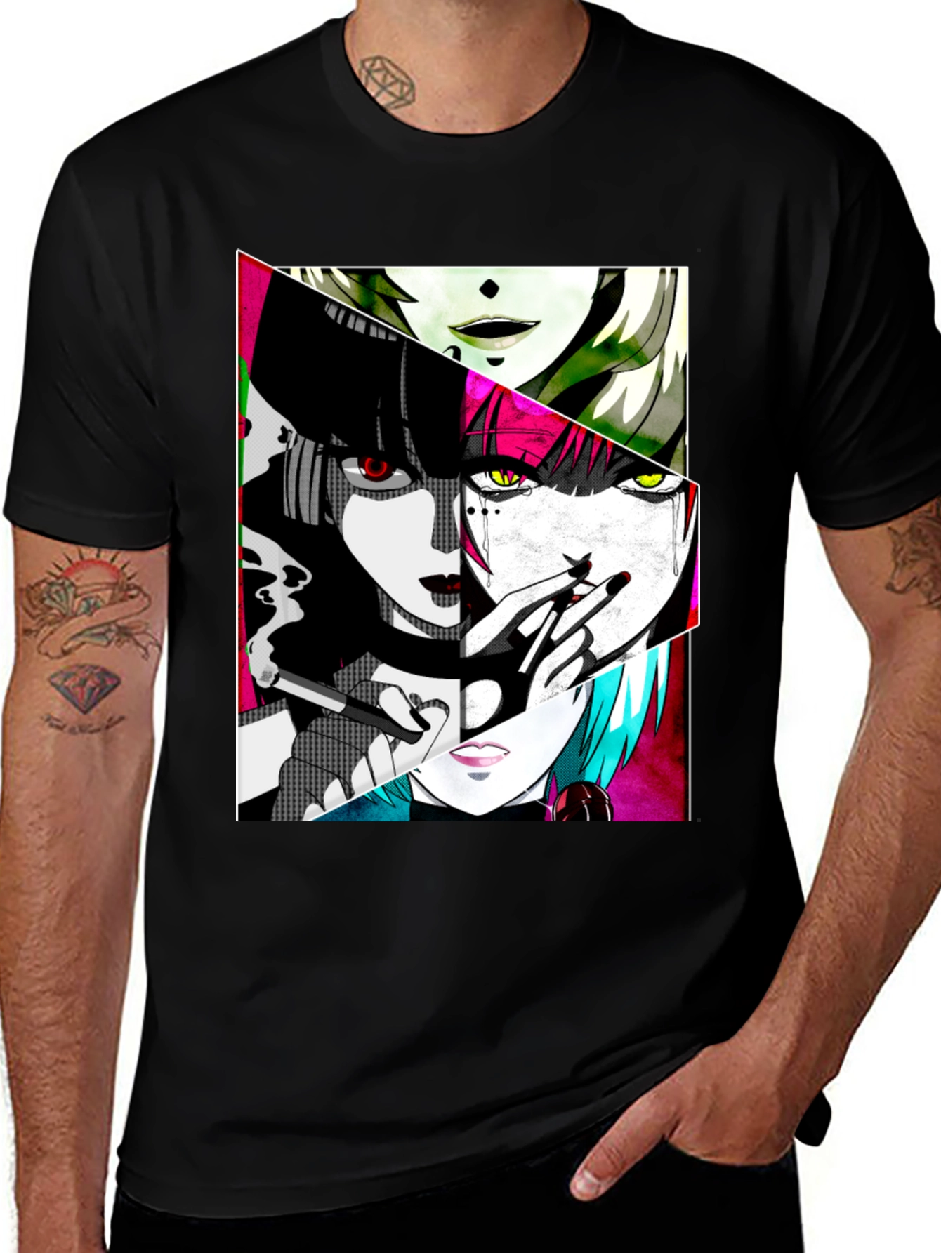 Anime Girl Graphic Tee - Black
