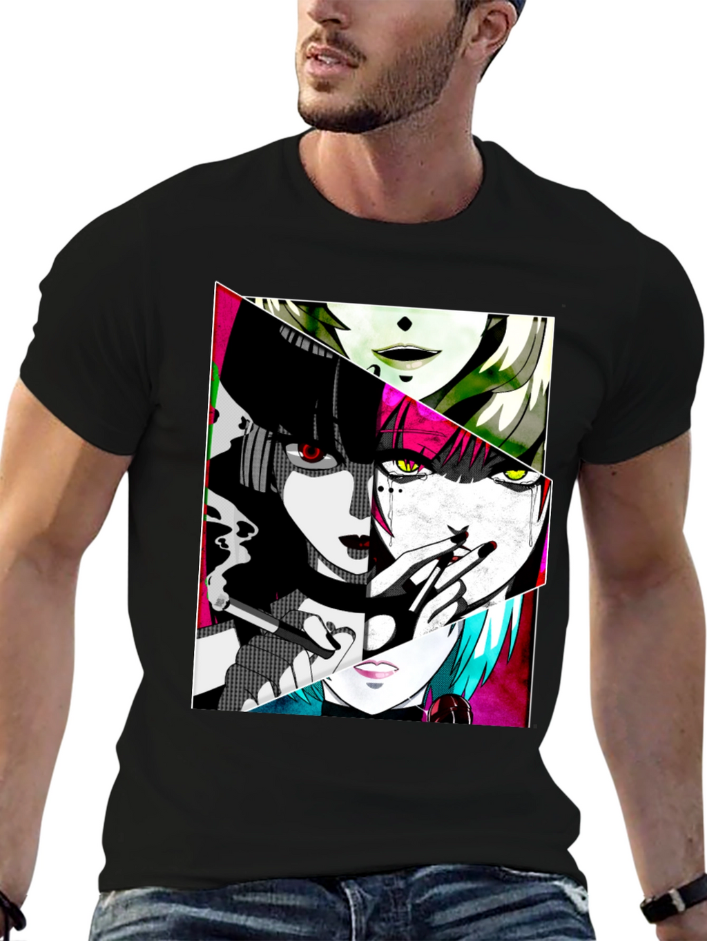 Anime Girl Graphic Tee - Black