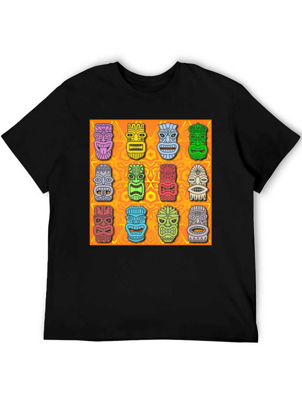 Tiki Masks Graphic Print Black T-Shirt