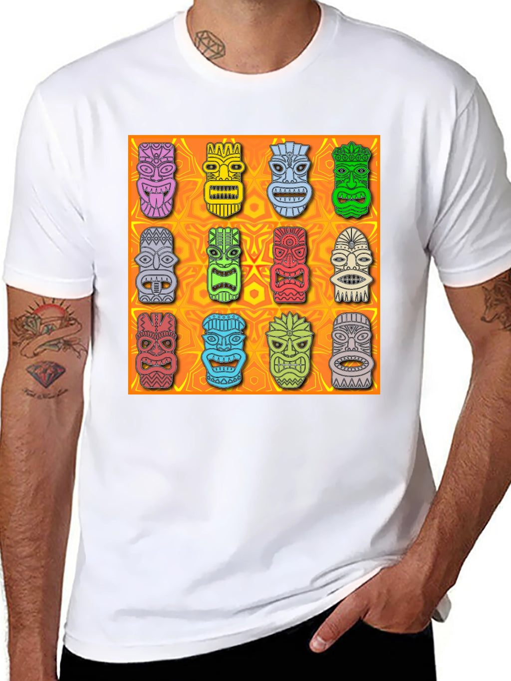 Tiki Masks Graphic Print Black T-Shirt