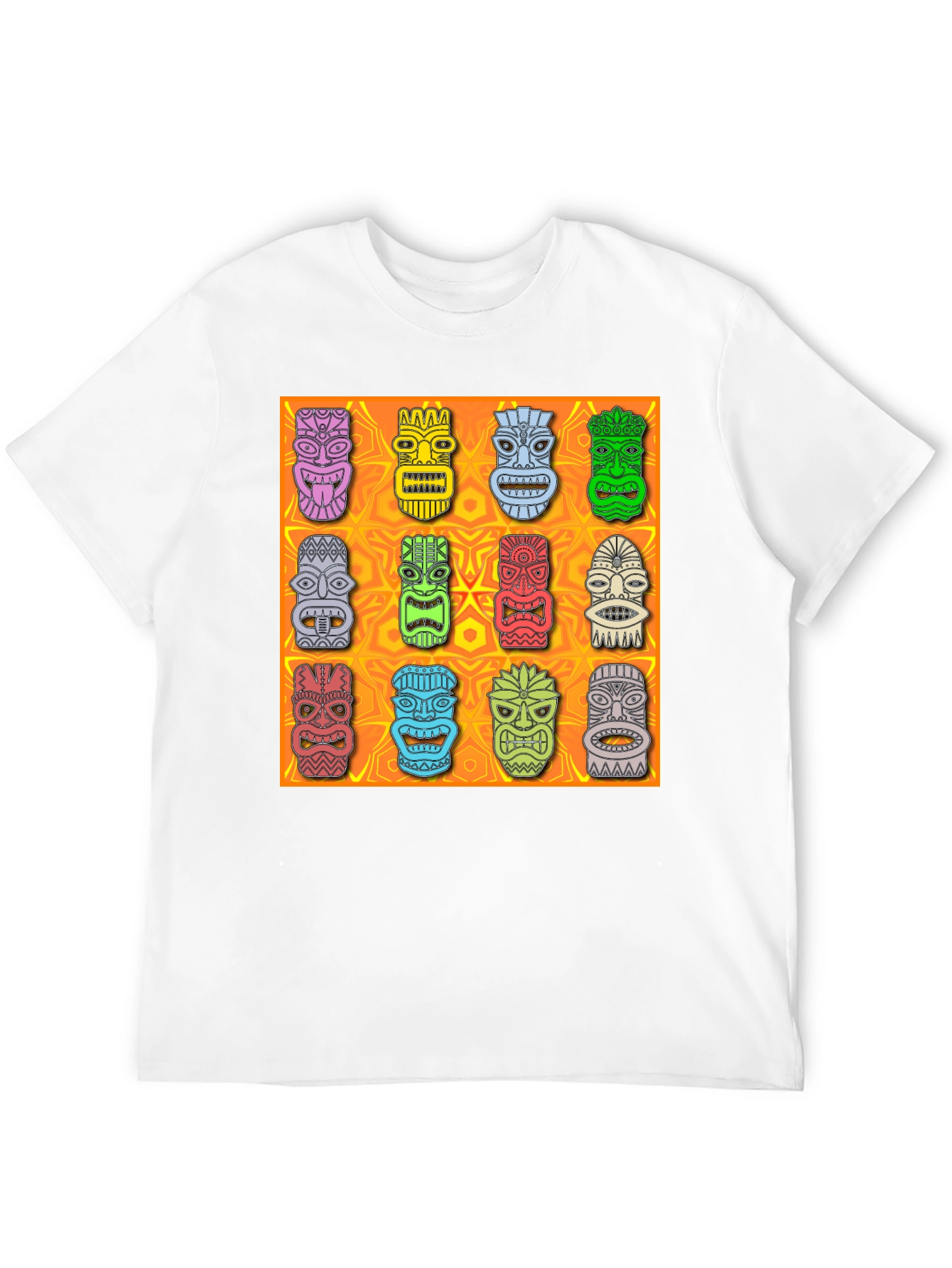 Tiki Masks Graphic Print Black T-Shirt