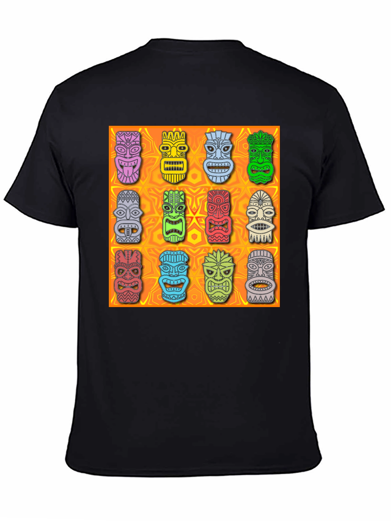 Tiki Masks Graphic Print Black T-Shirt