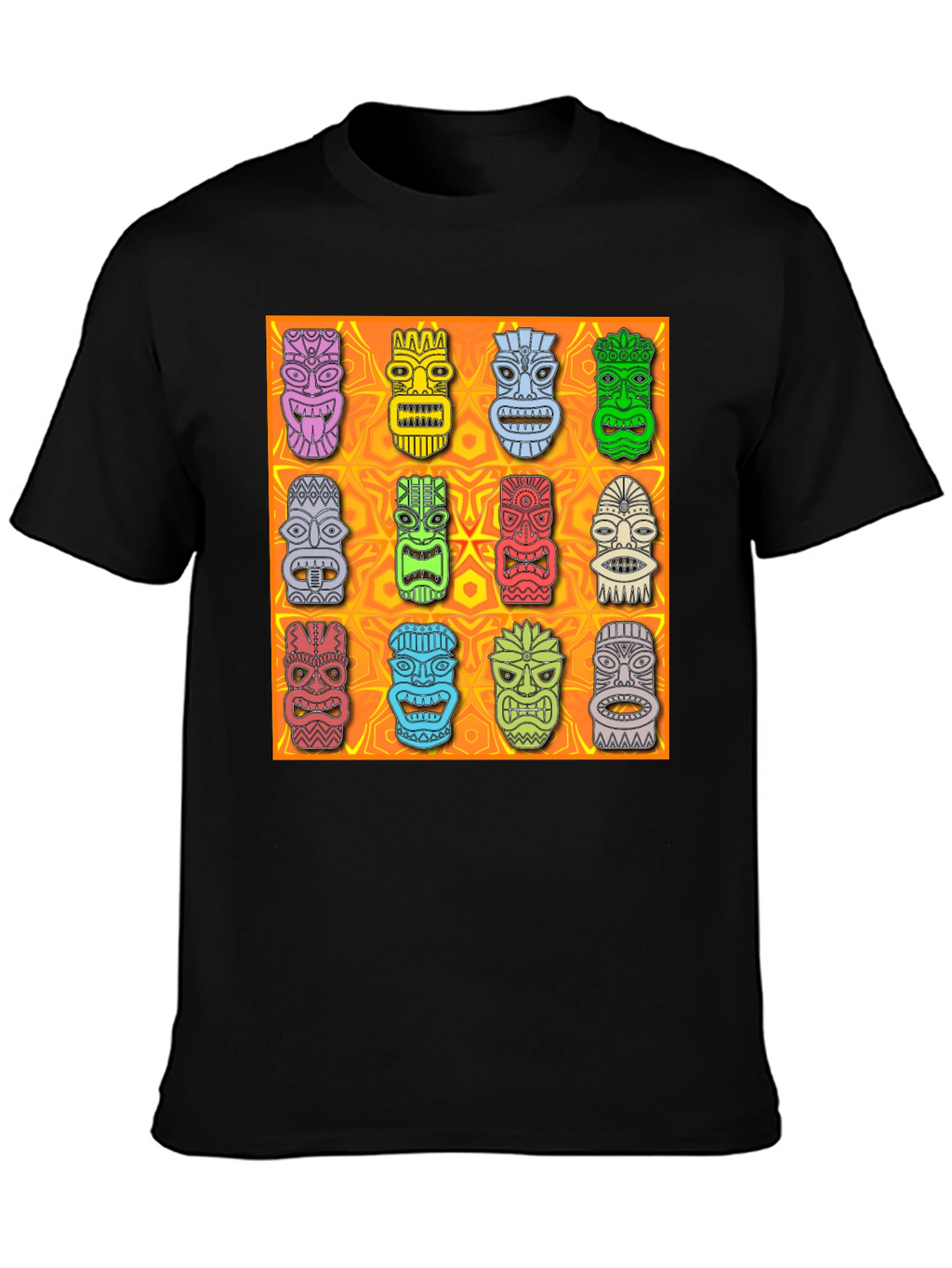 Tiki Masks Graphic Print Black T-Shirt