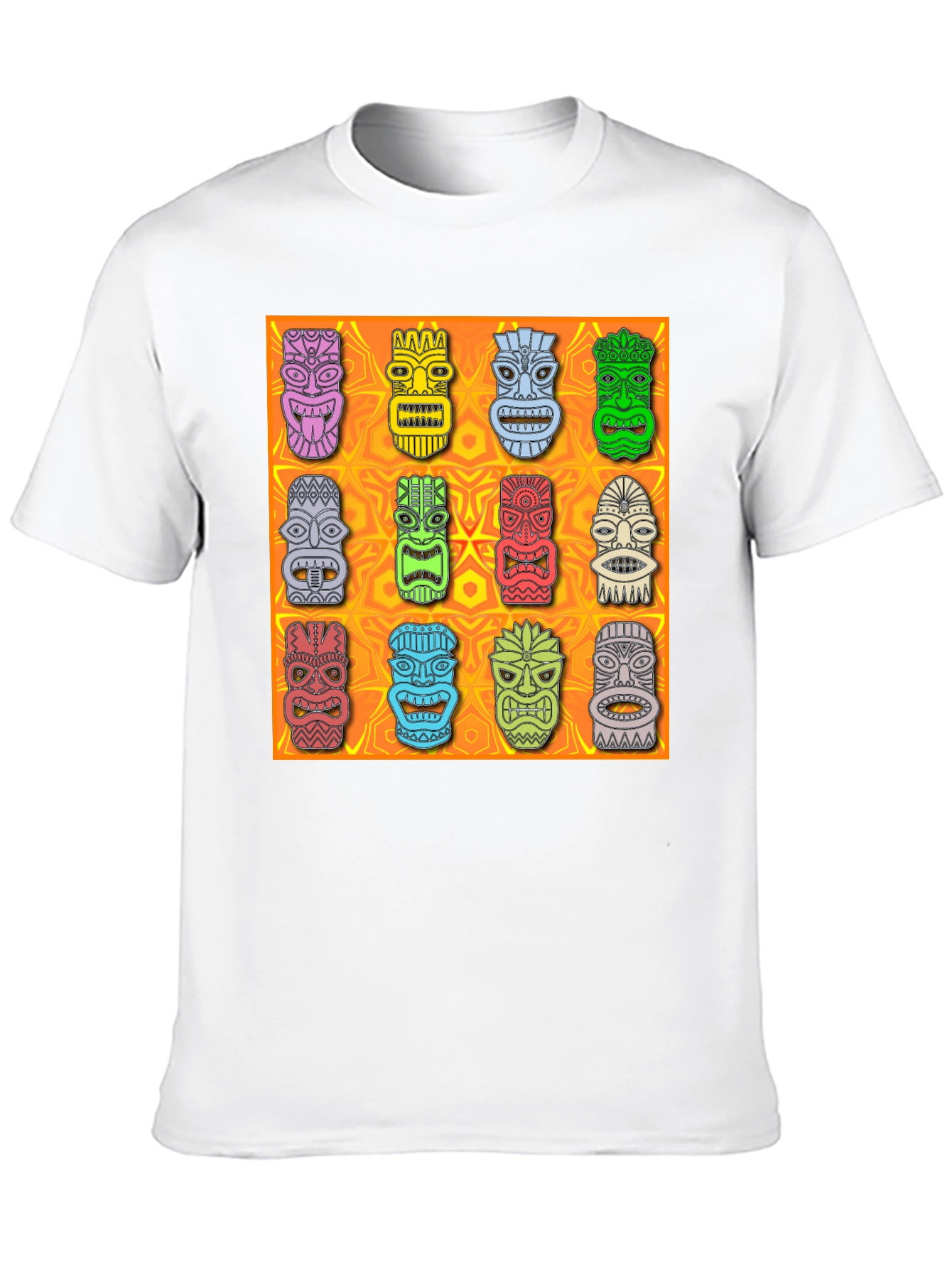 Tiki Masks Graphic Print Black T-Shirt