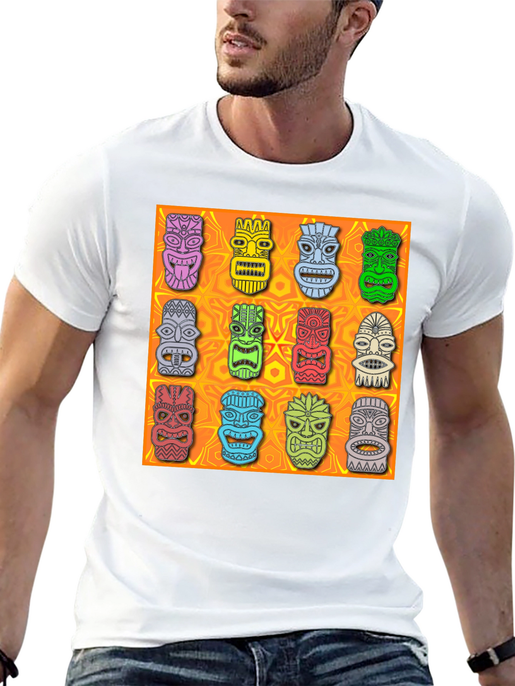 Tiki Masks Graphic Print Black T-Shirt