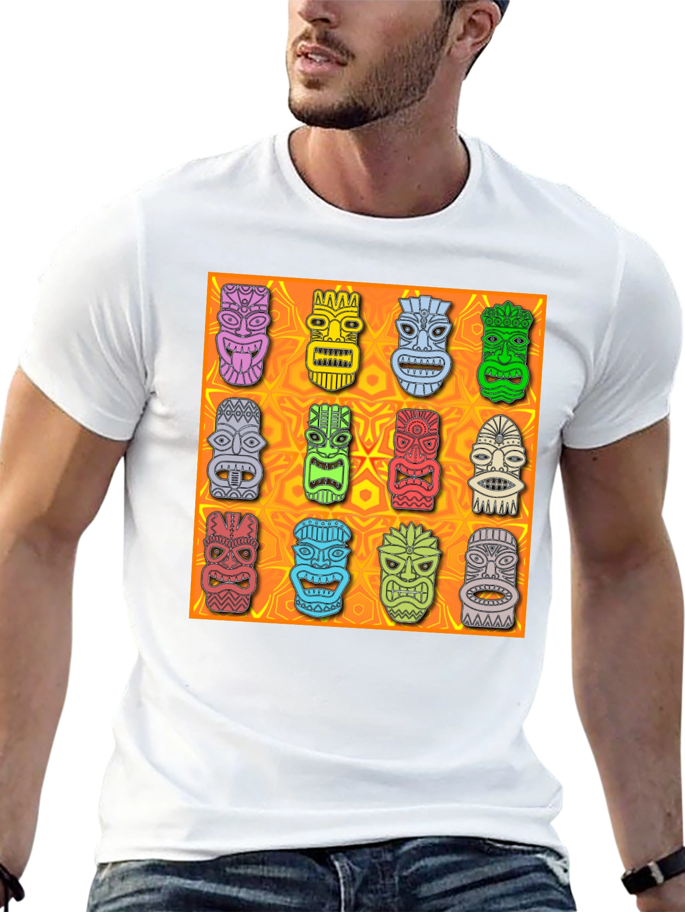 Tiki Masks Graphic Print Black T-Shirt